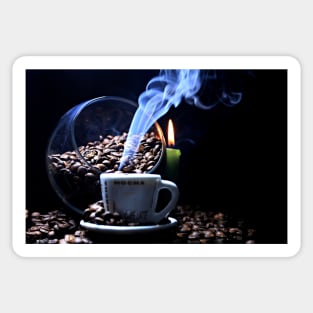 A cup of smoking hot coffee. Sticker